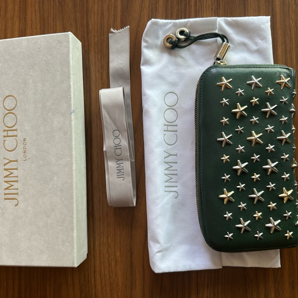 Jimmy Choo Forest Green Wallet with Star Studs - Picture 2 of 9